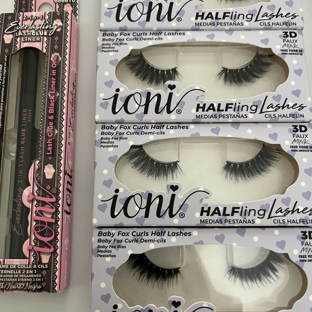 IONI 3D Baby Fox Curls Halflings - Set of 4-Lash Pairs & 1-Eyeliner Glue
